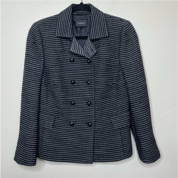 AKRIS Wool Blazer Jacket Striped Black Gray Preppy Layering Business Winter 12 - Picture 11 of 11